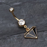 Detail View 2 of Golden Diamond Cut Belly Ring-Black