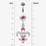 Detail View 1 of Classic Fleur de Lis Belly Ring-Pink