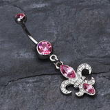 Detail View 2 of Classic Fleur de Lis Belly Ring-Pink