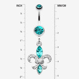 Detail View 1 of Classic Fleur de Lis Belly Ring-Teal