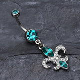 Detail View 2 of Classic Fleur de Lis Belly Ring-Teal