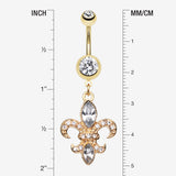 Detail View 1 of Golden Fleur de Lis Belly Ring-Clear Gem