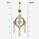 Detail View 1 of Golden Heart Hoop Dream Catcher Belly Ring-Teal