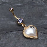 Detail View 2 of Golden Puffed Pearl Heart Ribbon Belly Ring-Tanzanite