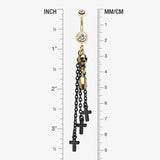 Detail View 1 of Skull Bullet Cross Belly Ring-Clear Gem