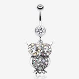 Jeweled Sparkling Owl Dangle Belly Ring
