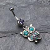Detail View 2 of Jeweled Sparkling Owl Dangle Belly Ring-Tanzanite