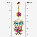Detail View 1 of Golden Owl Sparkle Belly Ring-Fuchsia