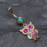 Detail View 2 of Golden Owl Sparkle Belly Ring-Teal