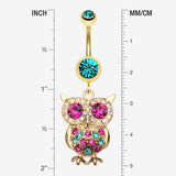Detail View 1 of Golden Owl Sparkle Belly Ring-Teal