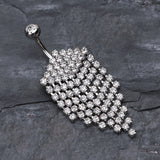 Detail View 2 of Shimmering Chandelier Drape Belly Ring-Clear Gem