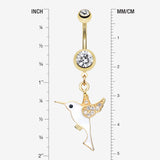 Detail View 1 of Golden Hummingbird Belly Button Ring-Clear Gem