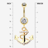 Detail View 1 of Golden Anchor Dock Belly Button Ring-Clear Gem