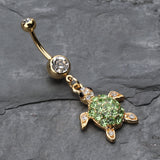 Detail View 2 of Golden Sea Turtle Belly Button Ring-Clear Gem
