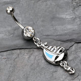 Detail View 2 of Classic Sail Boat Anchor Dangle Belly Button Ring-Clear Gem