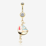 Golden Sail Boat Anchor Dangle Belly Button Ring