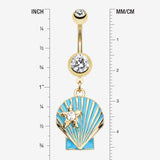 Detail View 1 of Ariel's Shell Dangle Belly Button Ring-Clear Gem