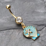 Detail View 2 of Ariel's Shell Dangle Belly Button Ring-Clear Gem