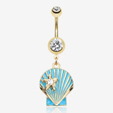 Ariel's Shell Dangle Belly Button Ring-Clear Gem
