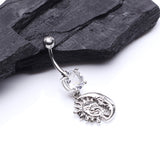 Detail View 2 of Sun & Moon Union of Opposites Belly Button Ring-Clear Gem