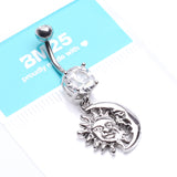 Detail View 4 of Sun & Moon Union of Opposites Belly Button Ring-Clear Gem