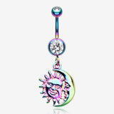 Rainbow Sun & Moon Union of Opposites Belly Button Ring-Clear Gem