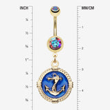 Detail View 1 of Golden Marine Anchor Rivet Belly Button Ring-Aurora Borealis