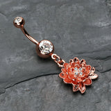 Detail View 2 of Rose Gold Divine Lotus Belly Button Ring-Clear Gem