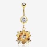 Golden Divine Lotus Belly Button Ring