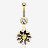 Golden Daisy Blossom Flower Belly Button Ring
