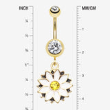 Detail View 1 of Golden Daisy Blossom Flower Belly Button Ring-Clear Gem/White