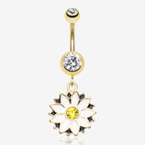Golden Daisy Blossom Flower Belly Button Ring