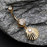 Detail View 2 of Golden Ariel's Shell Dangle Belly Button Ring-Clear Gem