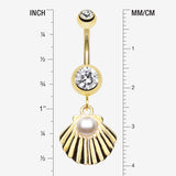 Detail View 1 of Golden Ariel's Shell Dangle Belly Button Ring-Clear Gem