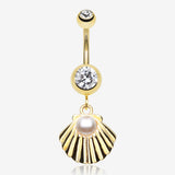 Golden Ariel's Shell Dangle Belly Button Ring