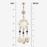 Detail View 1 of Golden Daisy Glam Dreamcatcher Belly Button Ring-Clear Gem