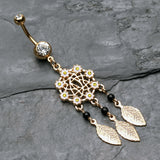 Detail View 2 of Golden Daisy Glam Dreamcatcher Belly Button Ring-Clear Gem