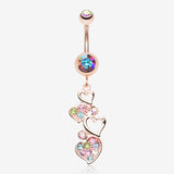 Rose Gold Sparkling Heart Cluster Belly Button Ring