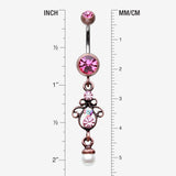 Detail View 1 of Vintage Boho Elegant Jeweled Pearl Belly Button Ring-Copper/Pink