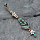Detail View 2 of Rose Gold Flora Heart Belly Button Ring-Aurora Borealis