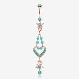 Rose Gold Flora Heart Belly Button Ring-Aurora Borealis