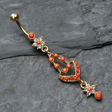Detail View 2 of Golden Coral Flora Heart Belly Button Ring-Clear Gem