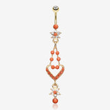 Golden Coral Flora Heart Belly Button Ring