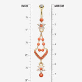 Detail View 1 of Golden Coral Flora Heart Belly Button Ring-Clear Gem