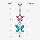 Detail View 1 of Butterfly Flower Sparkle Belly Button Ring-Aurora Borealis