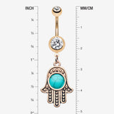Detail View 1 of Rose Gold Vintage Turquoise Hamsa Belly Button Ring-Clear Gem