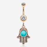 Rose Gold Vintage Turquoise Hamsa Belly Button Ring