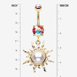 Detail View 1 of Golden Blazing Sun Belly Button Ring-Aurora Borealis