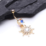 Detail View 2 of Golden Blazing Sun Belly Button Ring-Aurora Borealis