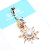 Detail View 4 of Golden Blazing Sun Belly Button Ring-Aurora Borealis
